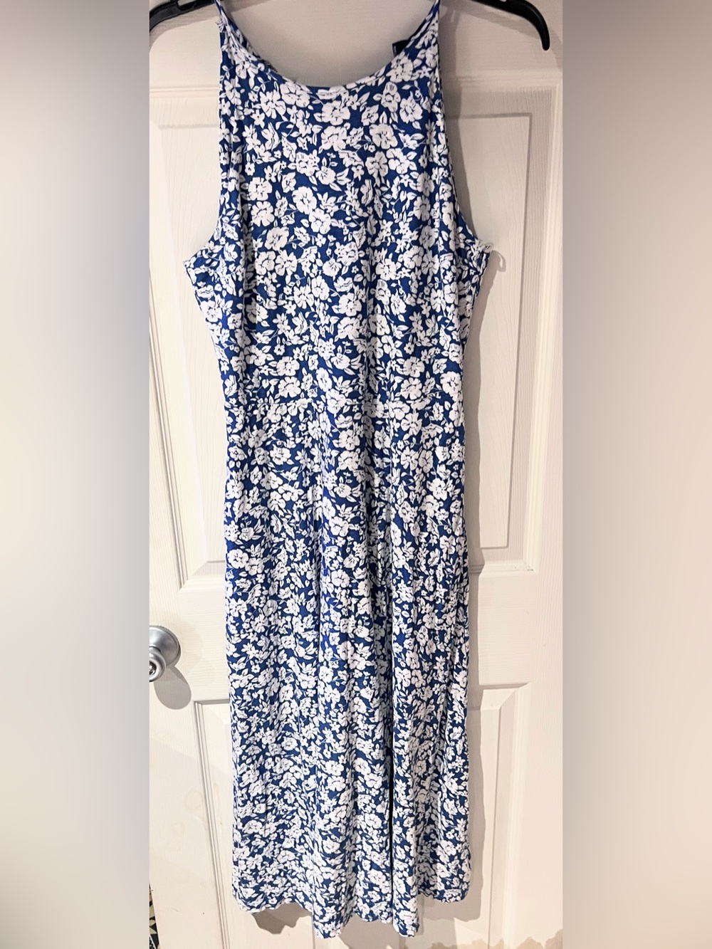 Chaps Blue and White Floral Sleeveless Maxi Dress